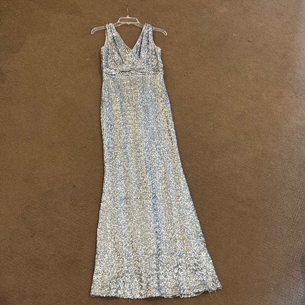 Badgley Mischka Silver Sequin Maxi Gown